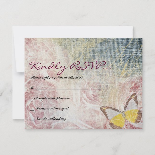 JEANS ROSES & BUTTERFLIES Bat Mitzvah Reply Card (Front)