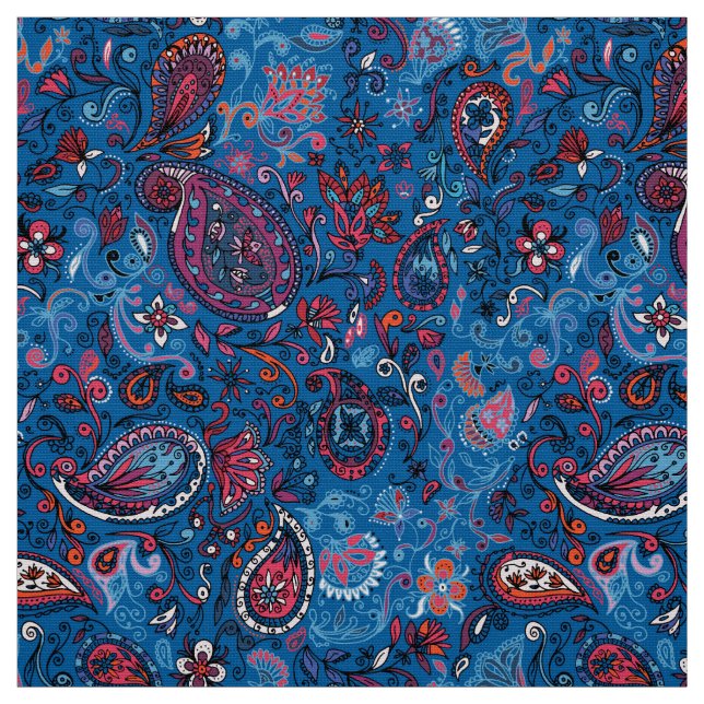 Jeanse traditional paisley floral blue pattern DIY Fabric (Swatch)
