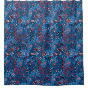 Jeanse traditional paisley floral blue pattern shower curtain