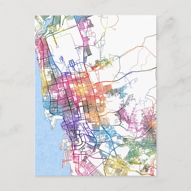 Jeddah Saudi Arabia City Map Postcard (Front)