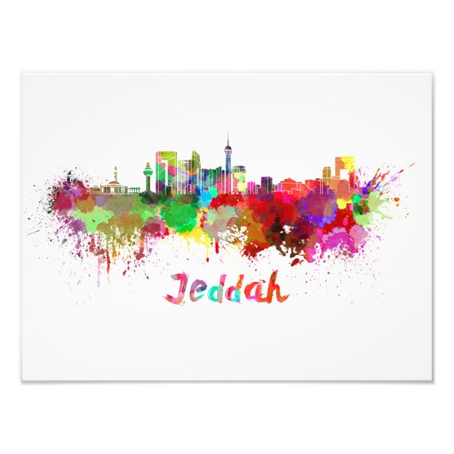 Jeddah skyline in watercolor photo print (Front)