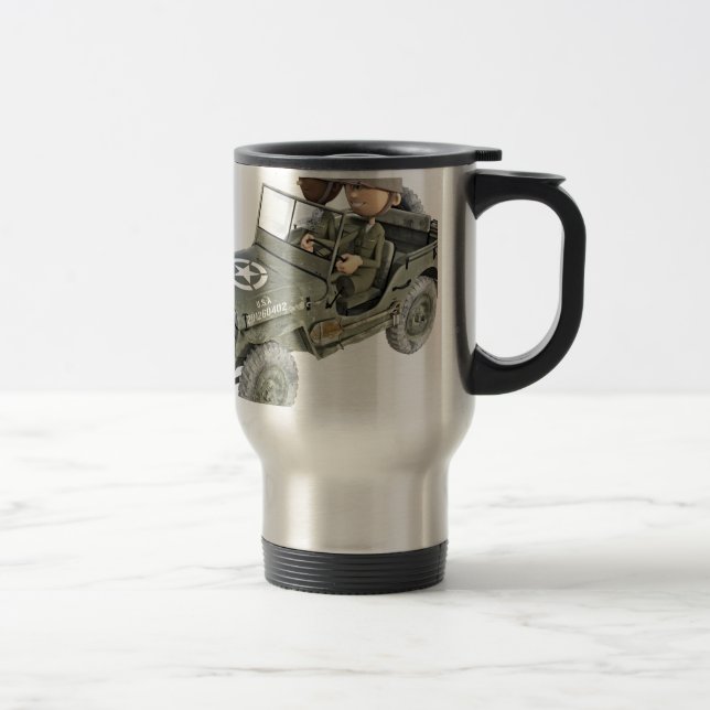 Jeep with 2 cartoon soldiers travel mug (Right)