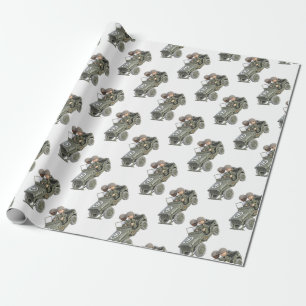 Jeep with 2 cartoon soldiers wrapping paper