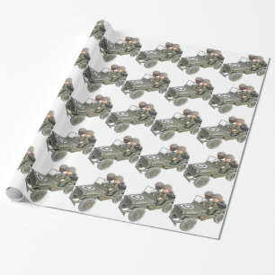 Jeep with 2 cartoon soldiers wrapping paper