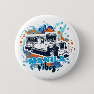 Jeepney Manila Vibes Blue Orange 6 Cm Round Badge