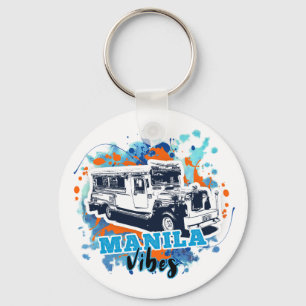 Jeepney Manila Vibes Blue Orange Key Ring