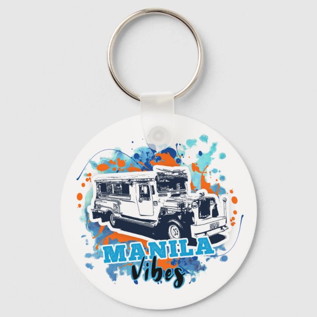 Jeepney Manila Vibes Blue Orange Key Ring (Front)