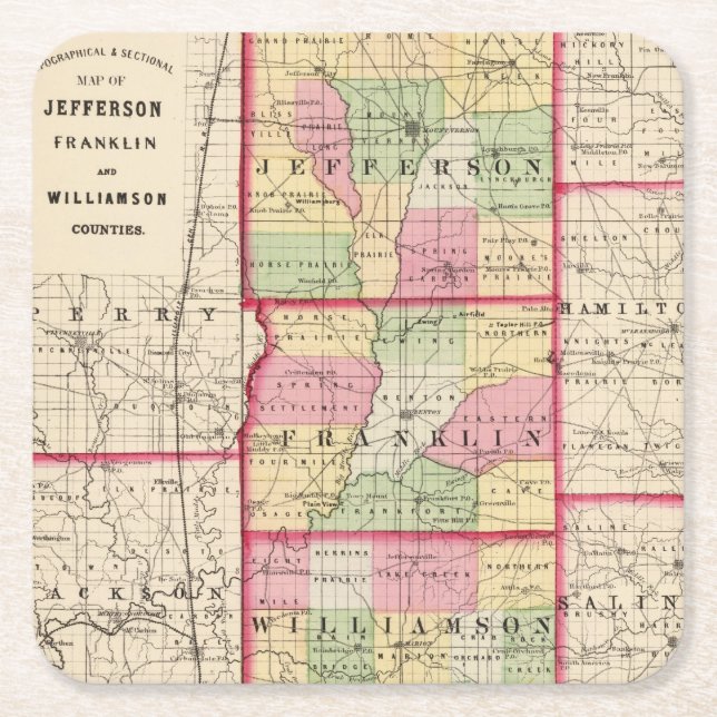 Jefferson, Franklin, Williamson counties Square Paper Coaster (Front)