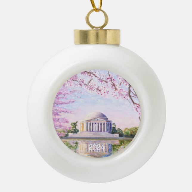 Jefferson Memorial Cherry Blossoms Ceramic Ball Christmas Ornament (Front)