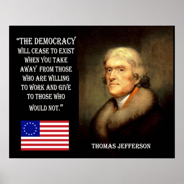 Jefferson Quote - Democracy Will Cease To Exist Poster (Front)
