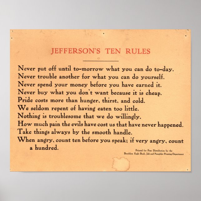 Jefferson's Ten Rules Poster (Front)