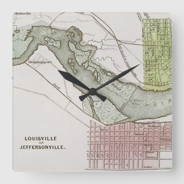 JEFFERSONVILLE, INDIANA: MAP SQUARE WALL CLOCK (Front)