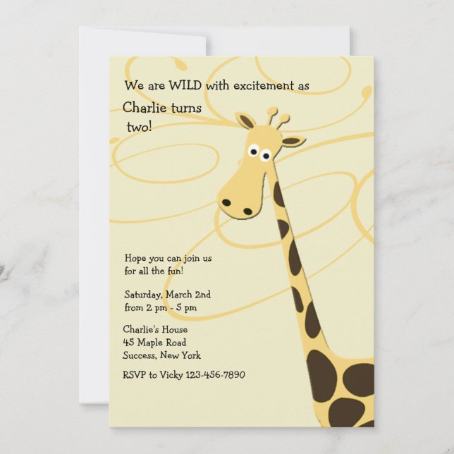 Jeffrey Giraffe Birthday Party Invitation (Front)