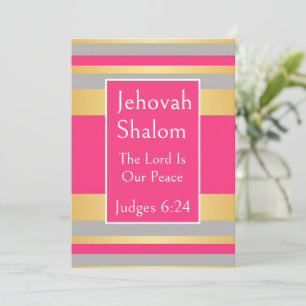 Jehovah Shalom, Gold Grey Hot Pink Stripes Card 