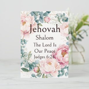 Jehovah Shalom, Pink Peonies Eucalyptus Wreath Art Invitation