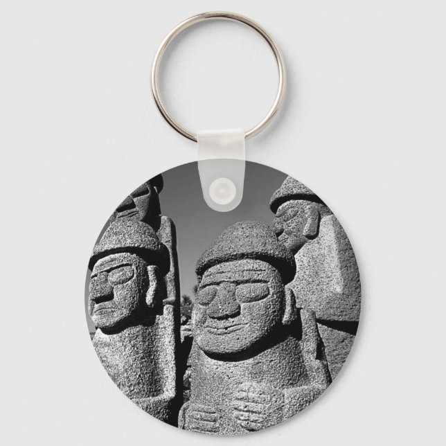 Jeju Stone Grandfather Statues Harubang BW Key Ring (Front)