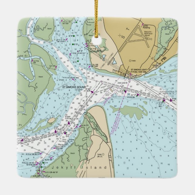 Jekyll Island Florida Chart Ceramic Ornament (Back)