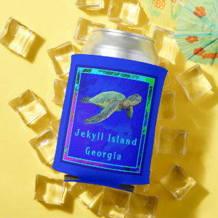 Jekyll Island GA Ocean Blue Majestic Sea Turtle Can Cooler