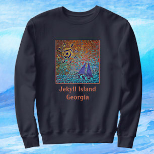 Jekyll Island, GA Sailboat, Ocean Waves, and Sun S Sweatshirt