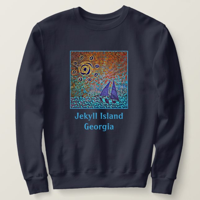 Jekyll Island, GA Sailboat, Ocean Waves, and Sun Sweatshirt (Design Front)