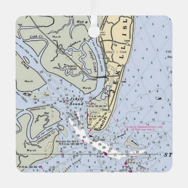 Jekyll Island Georgia Coast Map  Metal Tree Decoration (Front)