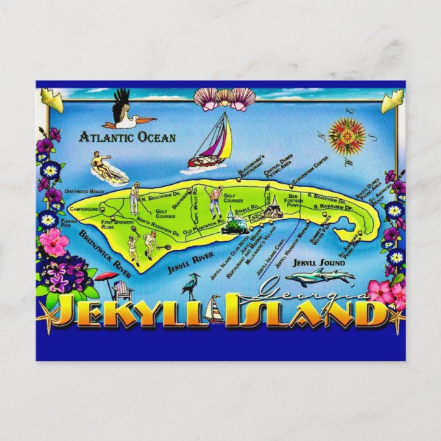 Jekyll Island Georgia Colourful Postcard (Front)