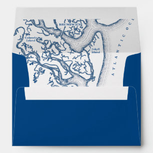 Jekyll Island Georgia Map Navy Blue Wedding Envelope