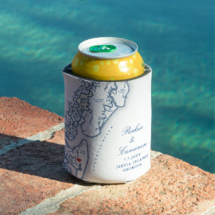 Jekyll Island Georgia Map Wedding Favour Drink Can Cooler