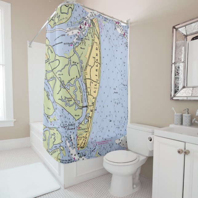 Jekyll Island Nautical Chart Shower Curtain (In Situ)