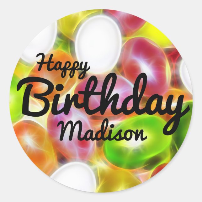 Jelly Bean Candy Personalised Happy Birthday Classic Round Sticker (Front)