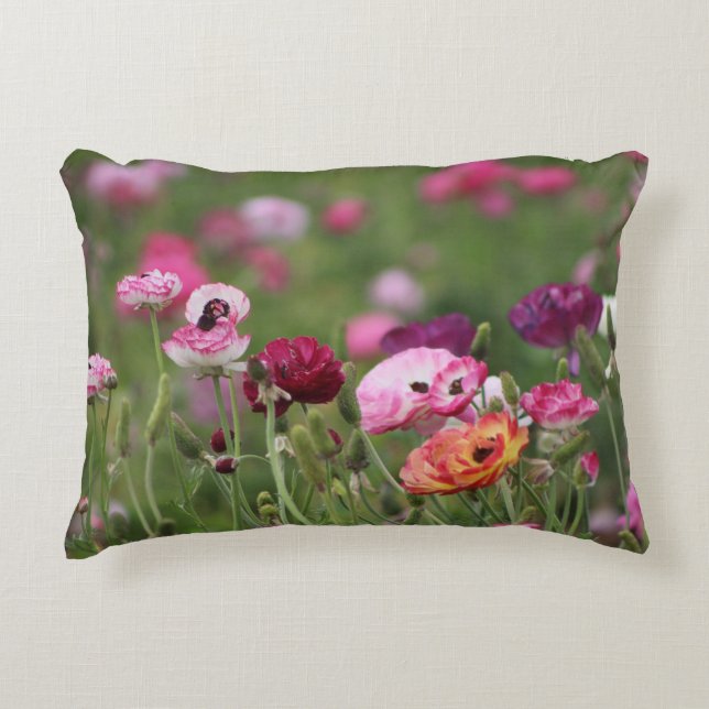 Jelly Bean Colored Ranunculus Decorative Cushion (Front)