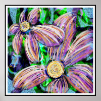 "Jelly Bean Petals" Abstract Floral Black Framed