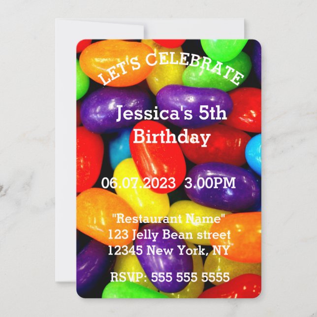Jelly Beans 5th Birthday Candy Sweets Colourful Invitation (Front)