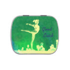Jelly Belly candy tin. "Good Luck Gymnast" theme