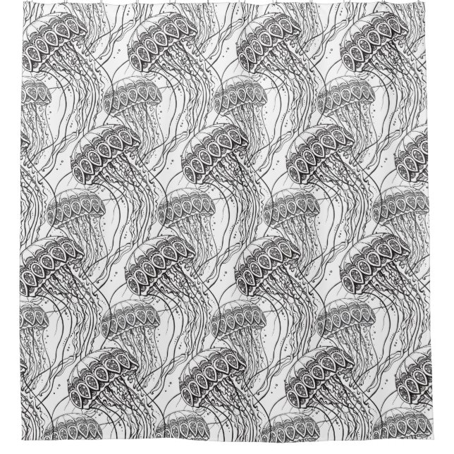 Jelly Fish Doodle Shower Curtain (Front)