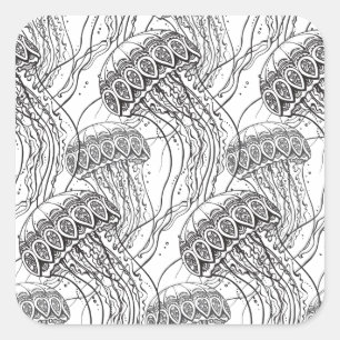 Jelly Fish Doodle Square Sticker