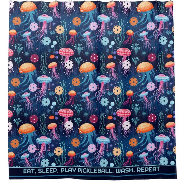 Jelly fish pickleball, custom text shower curtain (Front)