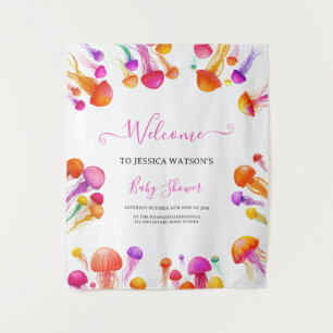 Jelly Fish Pink Yellow Gradient Pastel Baby Shower Tapestry
