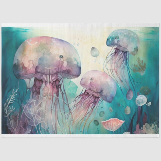Jelly Fish Watercolor Decoupage Tissue Paper (Front)