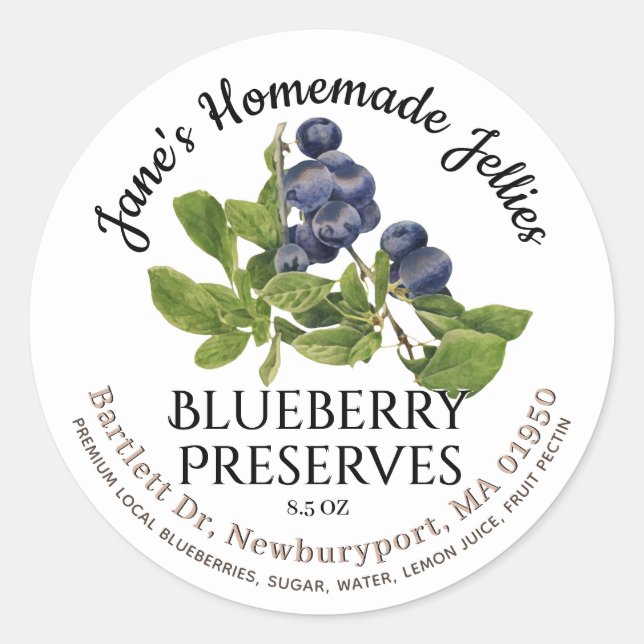 Jelly Label Vintage Homemade Blueberry Preserves  (Front)