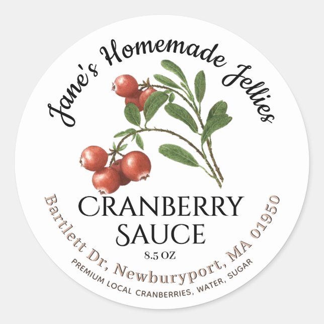 Jelly Label Vintage Homemade CRANBERRY Sauce (Front)