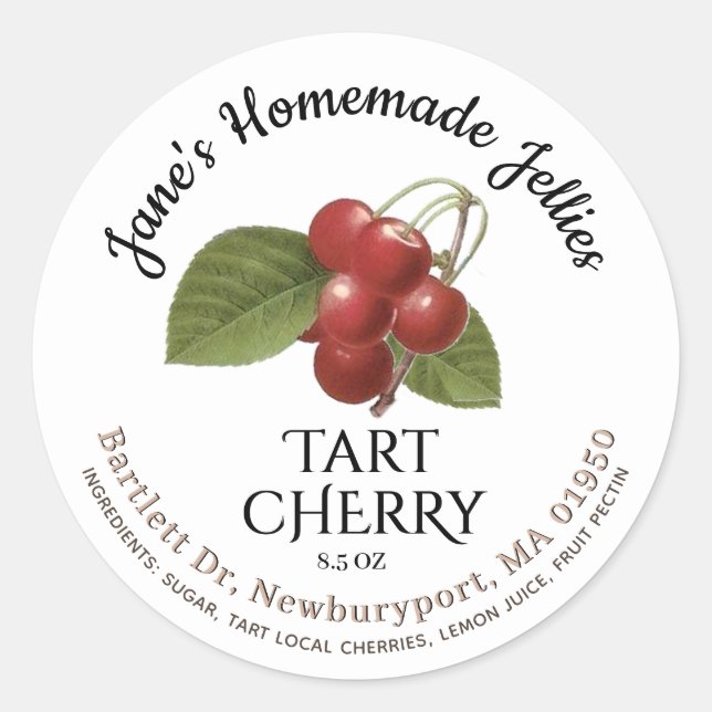 Jelly Label Vintage Homemade Tart Cherry Preserves (Front)