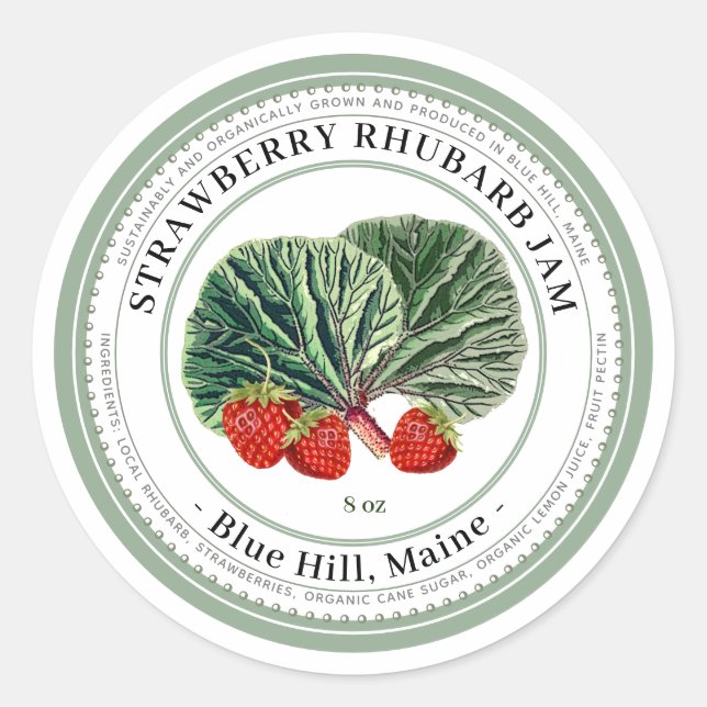 Jelly Label with Vintage Strawberry Rhubarb (Front)