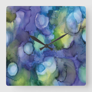 Jelly Lake Alcohol Ink Print Square Wall Clock