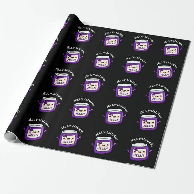 Jelly-llujah Funny Jelly Pun Dark BG Wrapping Paper (Unrolled)