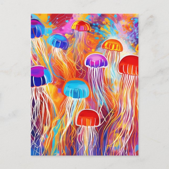 Jellyfish abstract art vibrant postcard (Front)