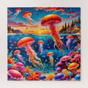 Jellyfish and colourful coral reef jigsaw puzzle
