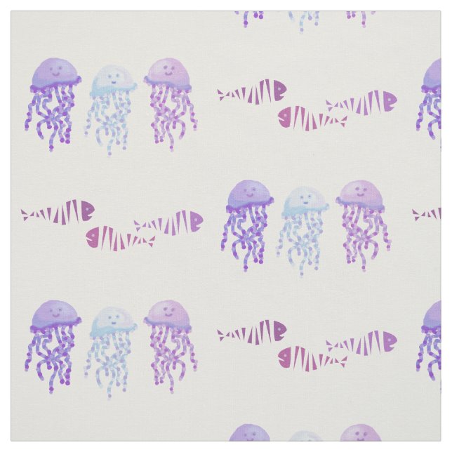 Jellyfish and fish fabric (Swatch)