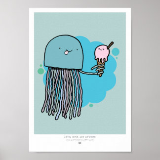 Jellyfish and ice cream A4 print Sage background