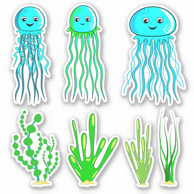 Jellyfish and Seaweed Vinyl Sticker (Front)